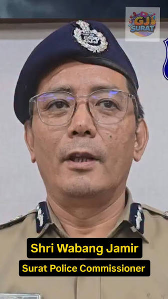 News still identifying Wabang Jamir, IPS, as Surat Police Commissioner, in uniform and beret.